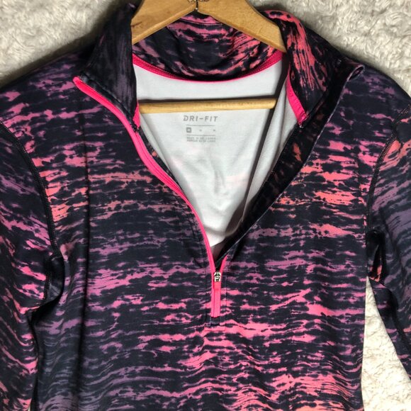 Nike Pro Warm Purple Pink Ink Strip Long Sleeve 1/2 Zip Running Shirt Size M - Picture 3 of 4